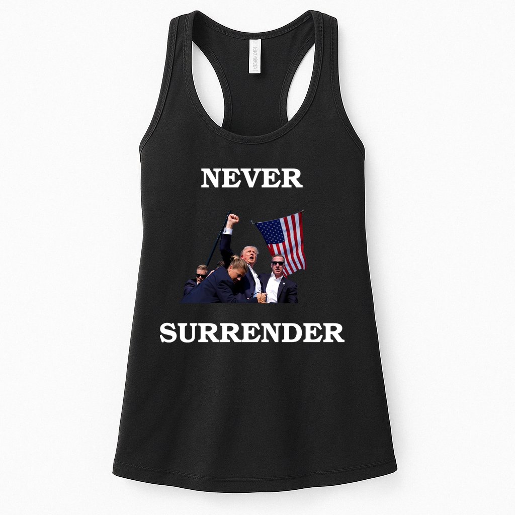 Trump Fist Bump In Air Never Surrender 2024 Womens Tank Top