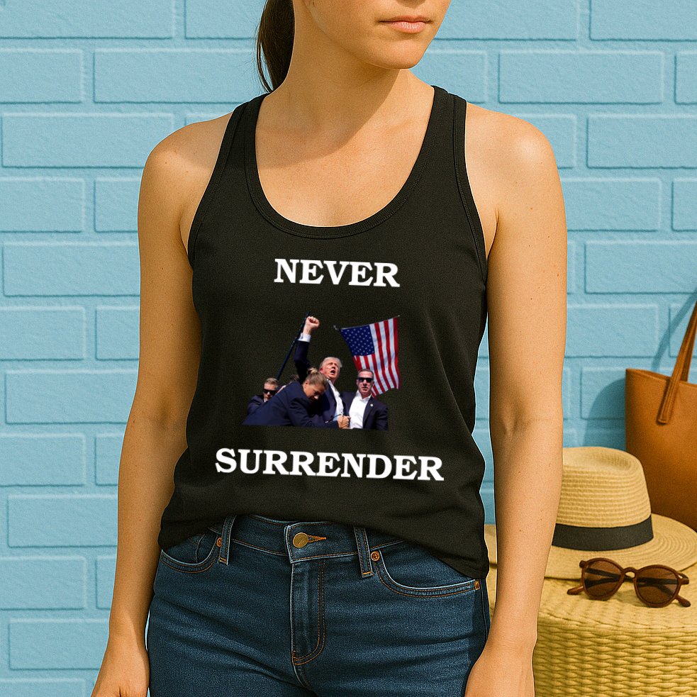 Trump Fist Bump In Air Never Surrender 2024 Womens Tank Top