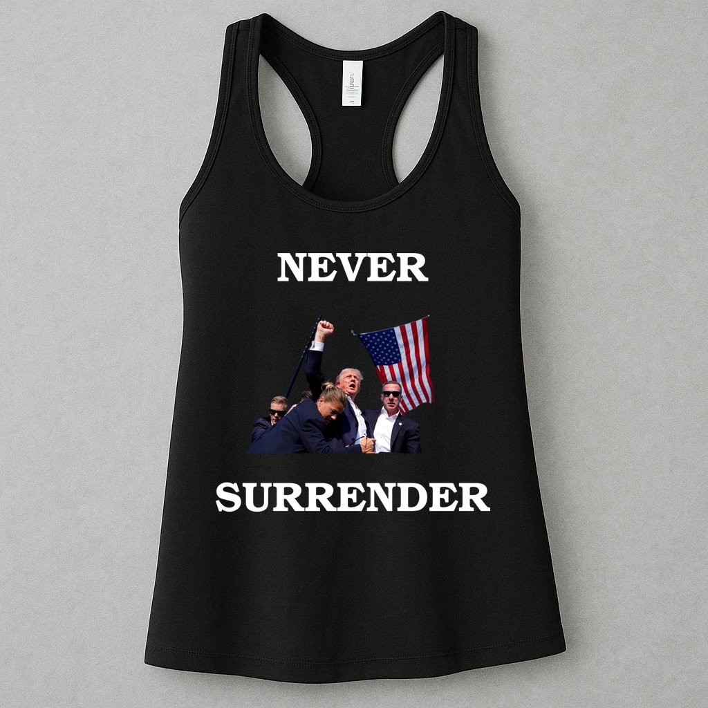 Trump Fist Bump In Air Never Surrender 2024 Womens Tank Top