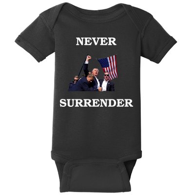 Trump Fist Bump In Air Never Surrender 2024 Baby Bodysuit