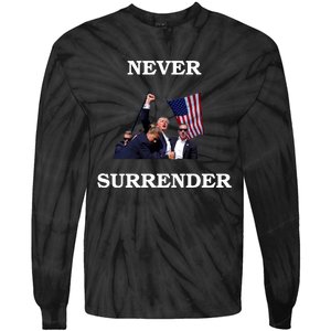 Trump Fist Bump In Air Never Surrender 2024 Tie-Dye Long Sleeve Shirt