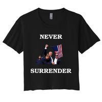 Trump Fist Bump In Air Never Surrender 2024 Women's Crop Top Tee