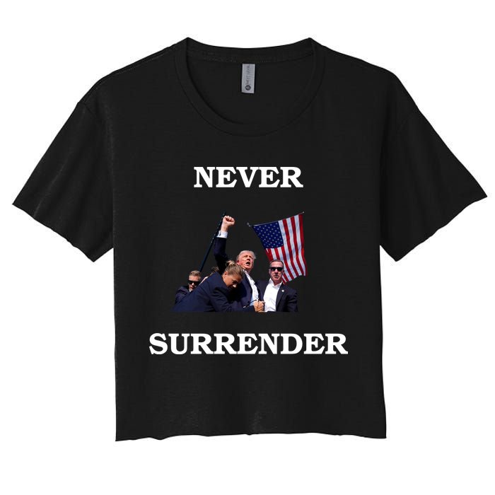 Trump Fist Bump In Air Never Surrender 2024 Women's Crop Top Tee