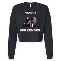 Trump Fist Bump In Air Never Surrender 2024 Cropped Pullover Crew