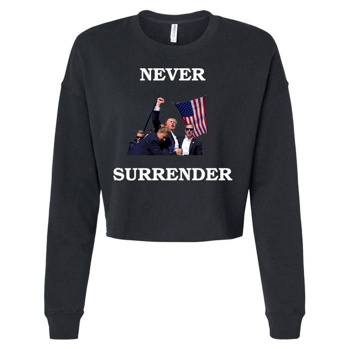 Trump Fist Bump In Air Never Surrender 2024 Cropped Pullover Crew