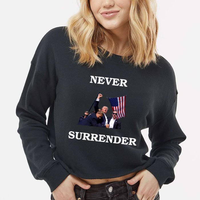Trump Fist Bump In Air Never Surrender 2024 Cropped Pullover Crew