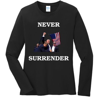 Trump Fist Bump In Air Never Surrender 2024 Ladies Long Sleeve Shirt