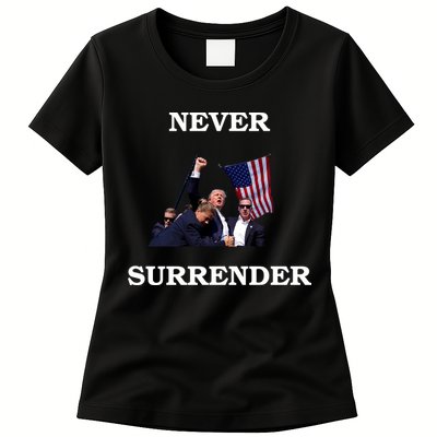 Trump Fist Bump In Air Never Surrender 2024 Womens T-Shirt