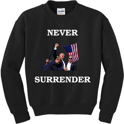 Trump Fist Bump In Air Never Surrender 2024 Kids Sweatshirt