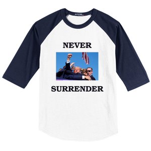 Trump Fist Bump In Air Never Surrender 2024 Baseball Sleeve Shirt