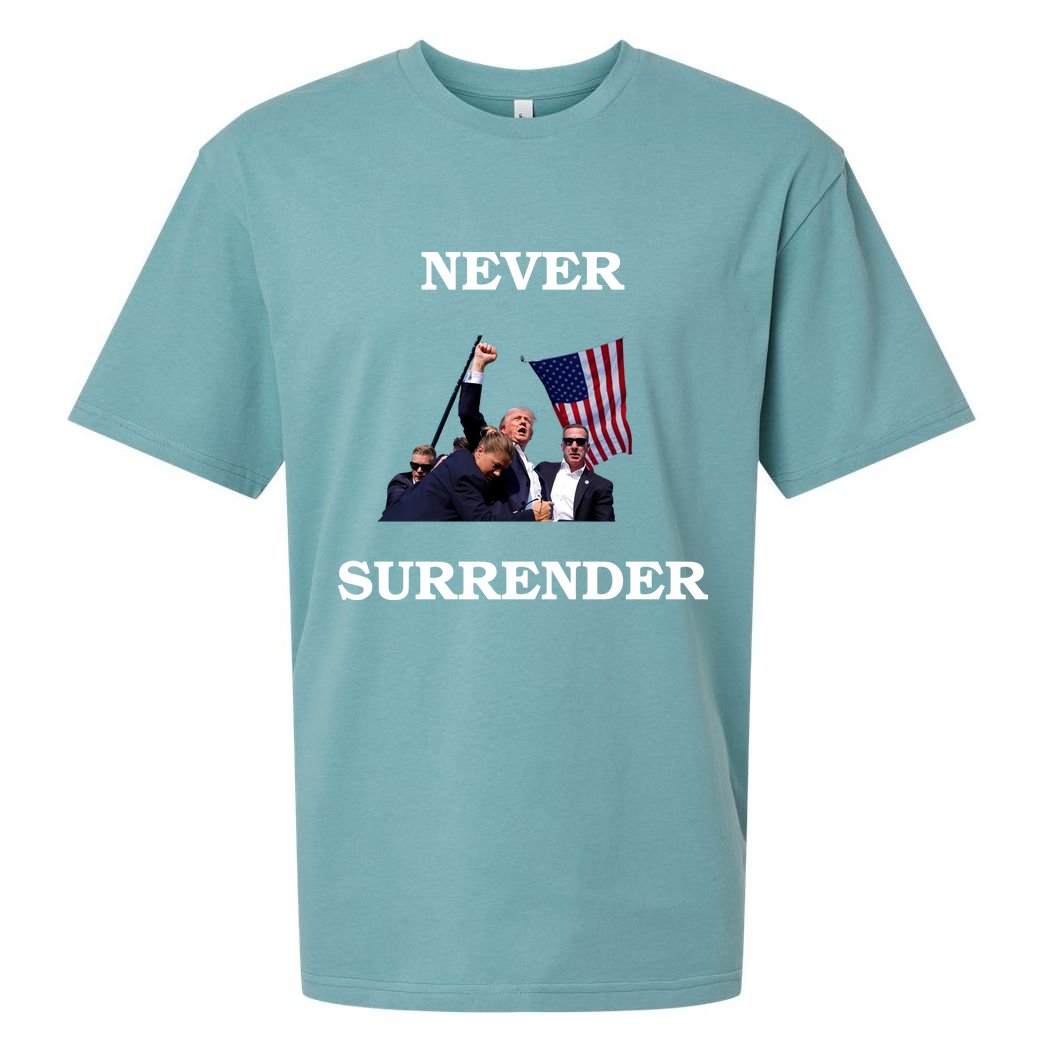 Trump Fist Bump In Air Never Surrender 2024 Sueded Cloud Jersey T-Shirt