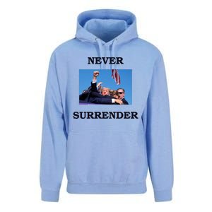 Trump Fist Bump In Air Never Surrender 2024 Unisex Surf Hoodie