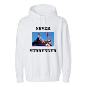 Trump Fist Bump In Air Never Surrender 2024 Garment-Dyed Fleece Hoodie