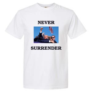 Trump Fist Bump In Air Never Surrender 2024 Garment-Dyed Heavyweight T-Shirt