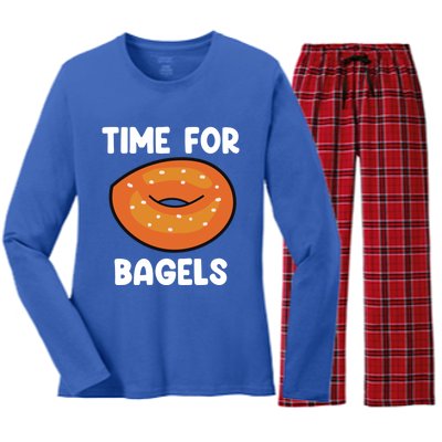 Time For Bagels Funny Bagel Lover Baking Gift Women's Long Sleeve Flannel Pajama Set 