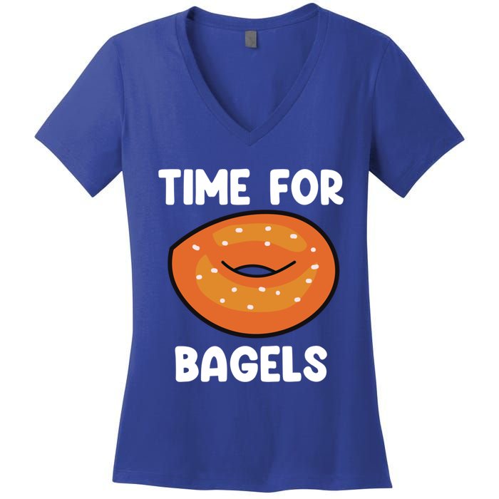 Time For Bagels Funny Bagel Lover Baking Gift Women's V-Neck T-Shirt