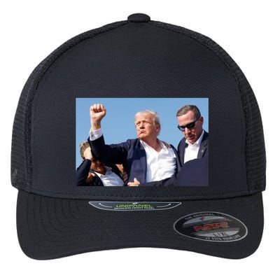 Trump Fist Bump Front And Back American Flag Design Flexfit Unipanel Trucker Cap
