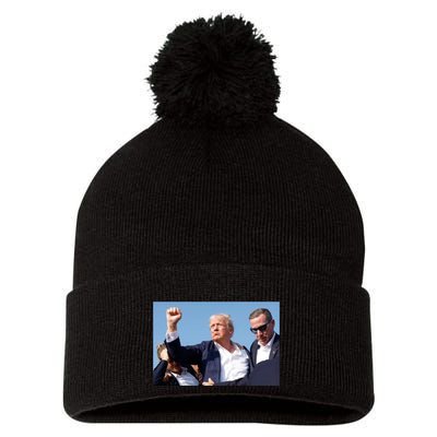 Trump Fist Bump Front And Back American Flag Design Pom Pom 12in Knit Beanie