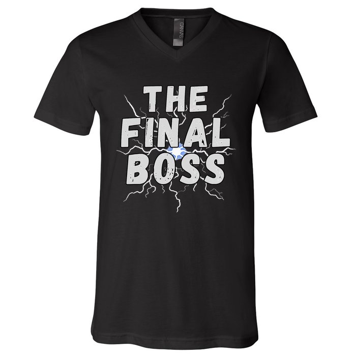 The Final Boss Rock Lightning Wrestling Rock Final Boss V-Neck T-Shirt