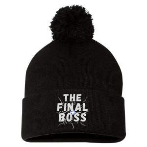 The Final Boss Rock Lightning Wrestling Rock Final Boss Pom Pom 12in Knit Beanie