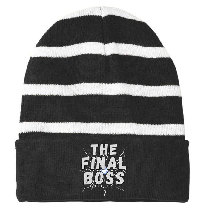 The Final Boss Rock Lightning Wrestling Rock Final Boss Striped Beanie with Solid Band