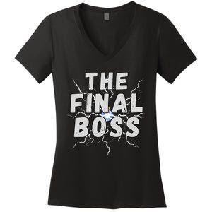 The Final Boss Rock Lightning Wrestling Rock Final Boss Women's V-Neck T-Shirt