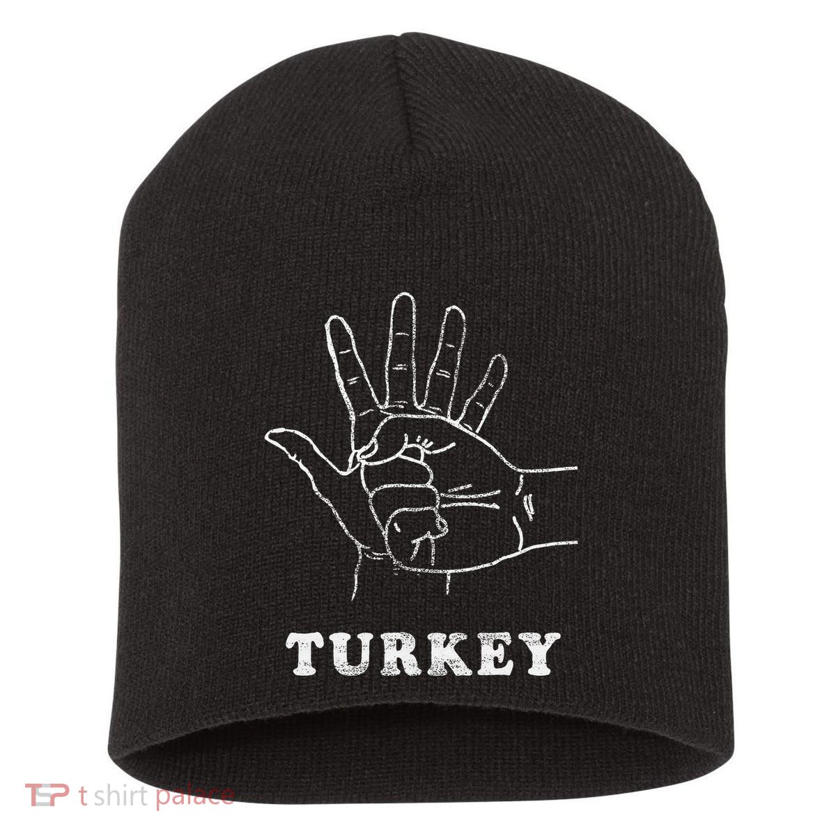 Turkey Fist Bump Silly Funny Sarcastic Thanksgiving Family Short Acrylic Beanie