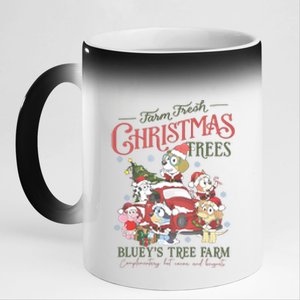 Tree Farm Blue Dog And Friends Christmas 11oz Black Color Changing Mug