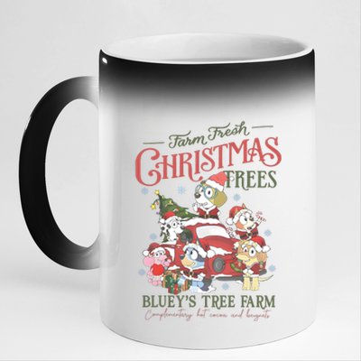 Tree Farm Blue Dog And Friends Christmas 11oz Black Color Changing Mug