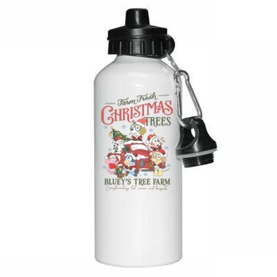 Tree Farm Blue Dog And Friends Christmas Aluminum Water Bottle