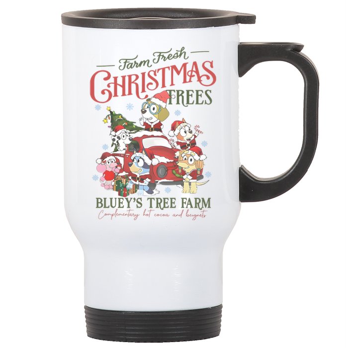 Tree Farm Blue Dog And Friends Christmas Stainless Steel Travel Mug