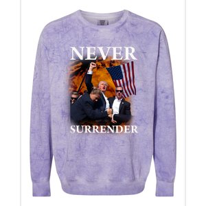 Trump Fist Bump In Air Never Surrender 2024 Colorblast Crewneck Sweatshirt