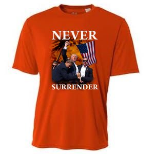 Trump Fist Bump In Air Never Surrender 2024 Cooling Performance Crew T-Shirt