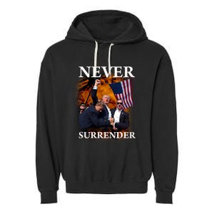 Trump Fist Bump In Air Never Surrender 2024 Garment-Dyed Fleece Hoodie