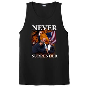 Trump Fist Bump In Air Never Surrender 2024 PosiCharge Competitor Tank