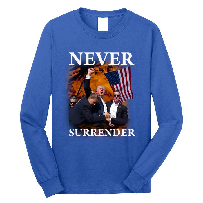 Trump Fist Bump In Air Never Surrender 2024 Long Sleeve Shirt