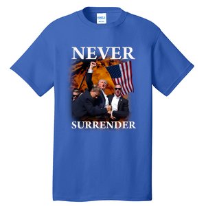 Trump Fist Bump In Air Never Surrender 2024 Tall T-Shirt