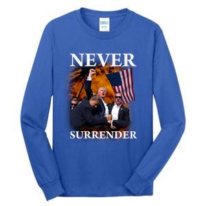 Trump Fist Bump In Air Never Surrender 2024 Tall Long Sleeve T-Shirt