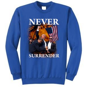 Trump Fist Bump In Air Never Surrender 2024 Tall Sweatshirt