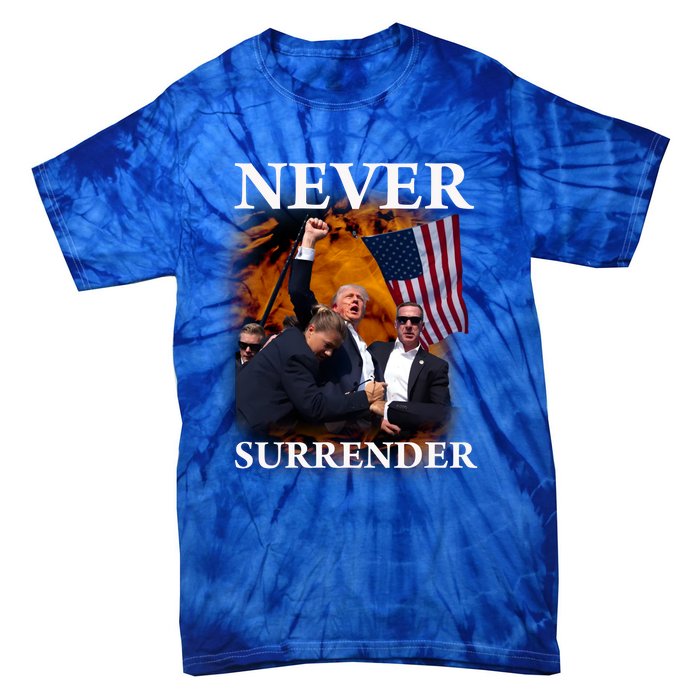 Trump Fist Bump In Air Never Surrender 2024 Tie-Dye T-Shirt