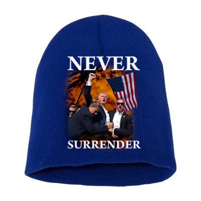 Trump Fist Bump In Air Never Surrender 2024 Short Acrylic Beanie