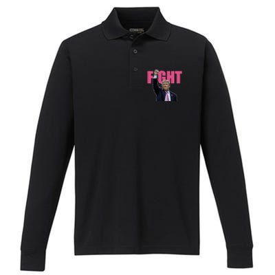 Trump Fight Breast Cancer Awareness Ribbon Support Performance Long Sleeve Polo