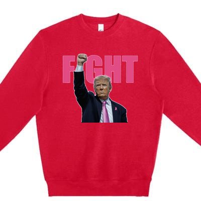 Trump Fight Breast Cancer Awareness Ribbon Support Premium Crewneck Sweatshirt