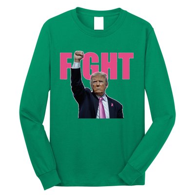 Trump Fight Breast Cancer Awareness Ribbon Support Long Sleeve Shirt