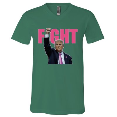 Trump Fight Breast Cancer Awareness Ribbon Support V-Neck T-Shirt