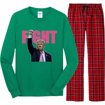 Trump Fight Breast Cancer Awareness Ribbon Support Long Sleeve Pajama Set