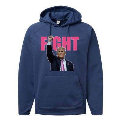 Trump Fight Breast Cancer Awareness Ribbon Support Performance Fleece Hoodie