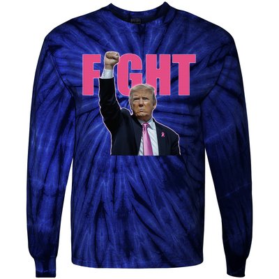 Trump Fight Breast Cancer Awareness Ribbon Support Tie-Dye Long Sleeve Shirt