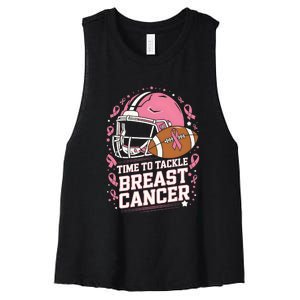 Tackle Football Breast Cancer Awareness Pink_ Ribbon Women's Racerback Cropped Tank