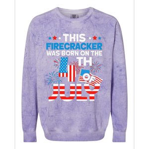 This Firecracker Born On 4th Of July Patriotic Birthday Colorblast Crewneck Sweatshirt